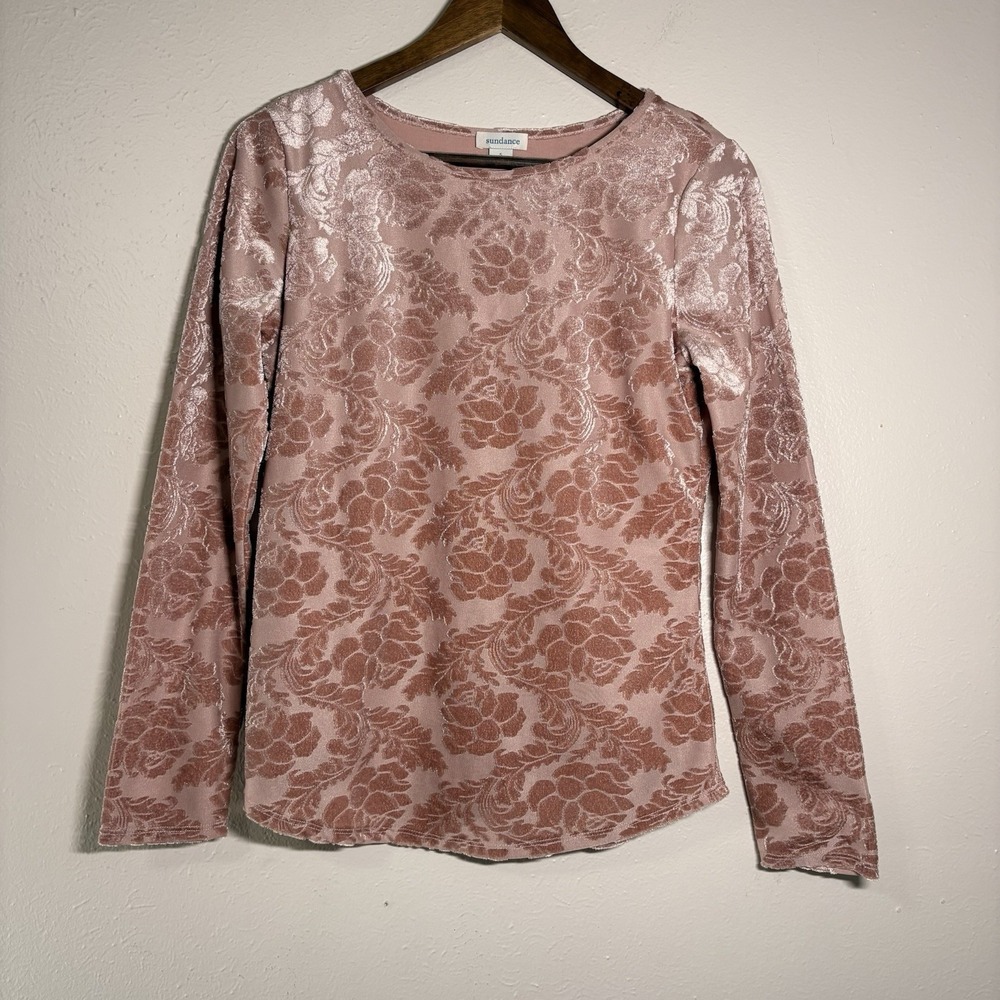 Sundance Women's SM Bella Grace Floral Velvet Flocked Burnout Stretch Blush Top